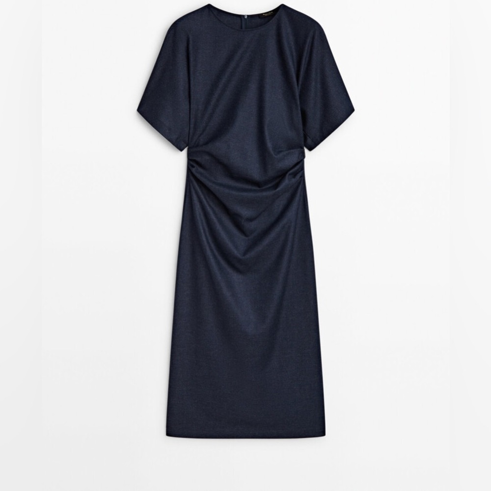 EUC Massimo Dutti navy wool blend gather dress